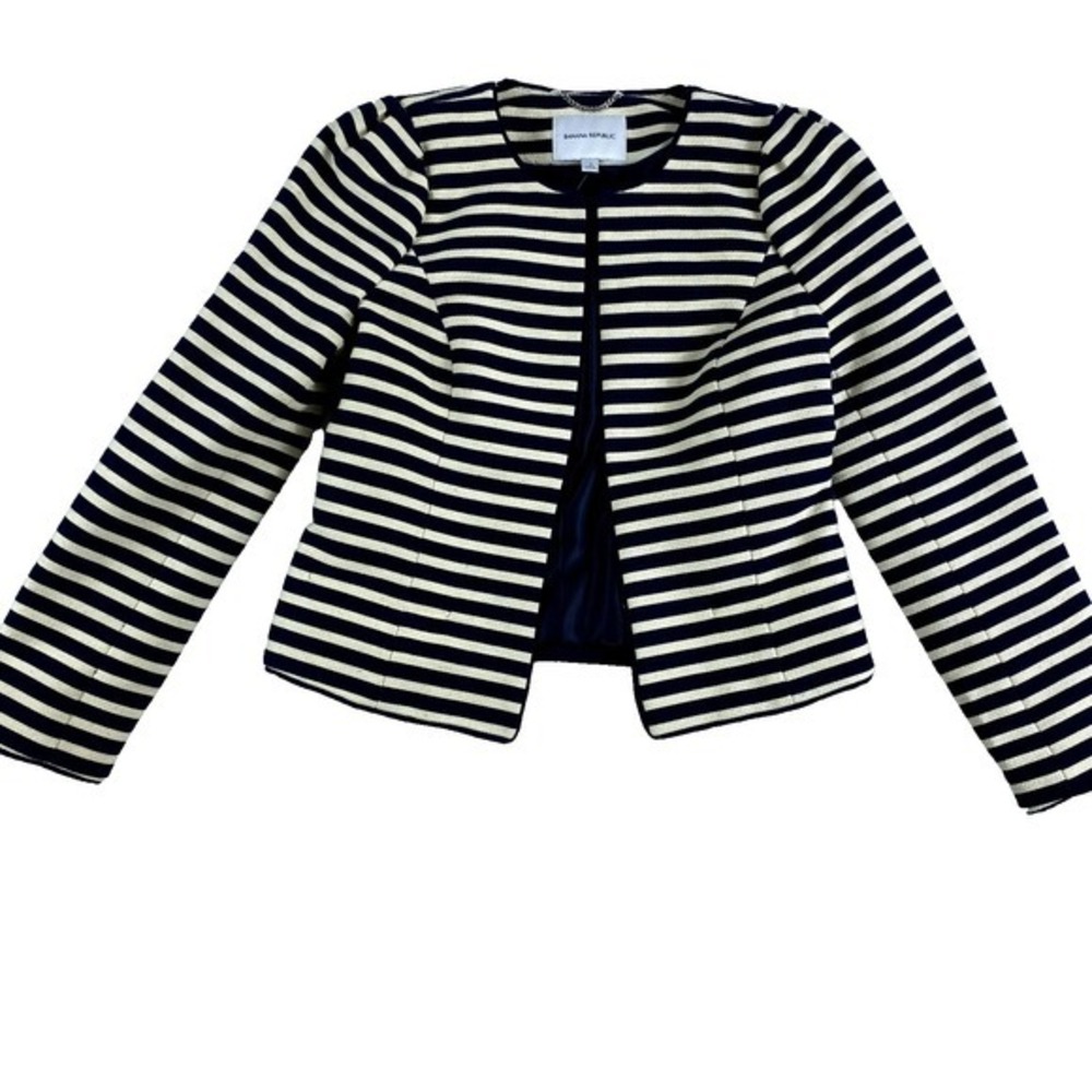 2/$30 NWT Banana Republic Blazer Sz 2 Blue Cream Cotton Blend Office‎ Work
